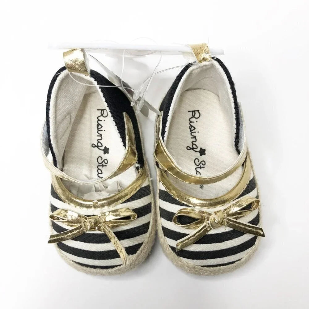 NWT Rising Star Gold Striped Crib Shoes